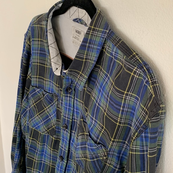 SOLD!Vans Off the Wall Blue Green Flannel Shirt XL - Picture 3 of 8